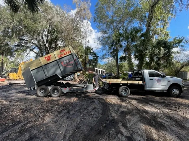 Branded transport equipment at a work site.